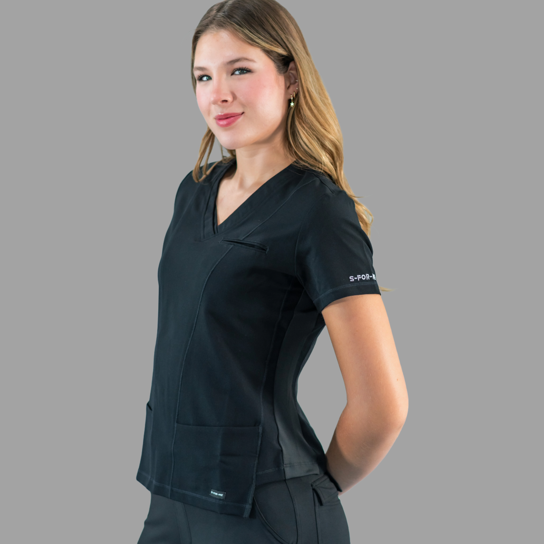 Filipina Quirúrgica Est. 301 Negra/Costado Stretch Negro Mujer, Scrubs Antifluido