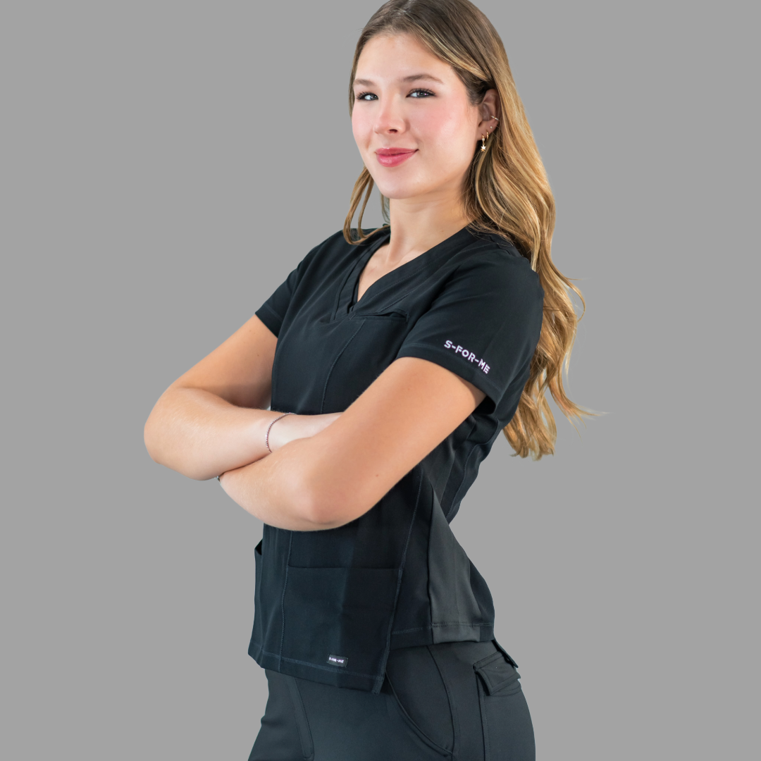 Filipina Quirúrgica Est. 301 Negra/Costado Stretch Negro Mujer, Scrubs Antifluido