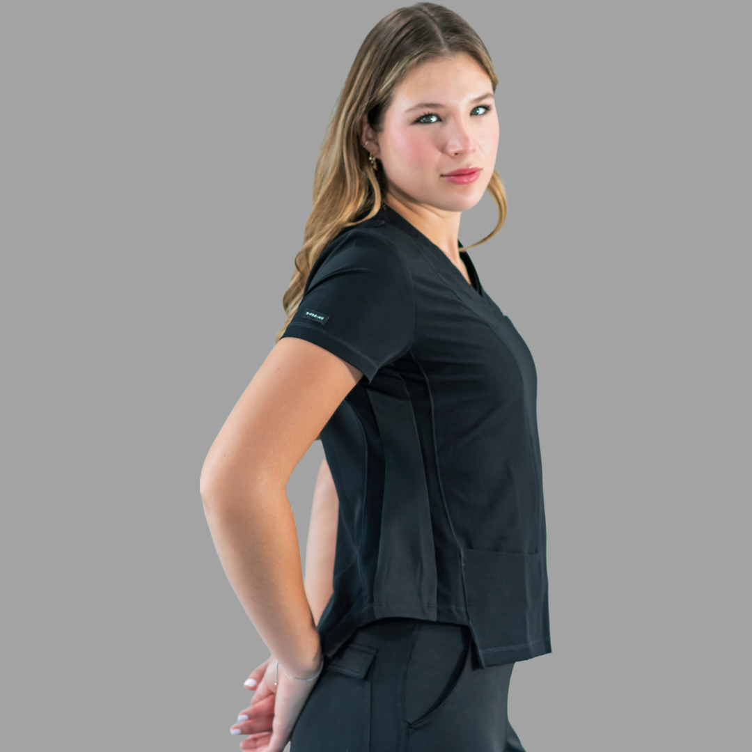 Filipina Quirúrgica Est. 301 Negra/Costado Stretch Negro Mujer, Scrubs Antifluido
