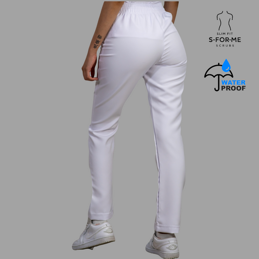 Pantalón Clínico Blanco Mujer Stretch Antifluido Pretina/ Resorte.