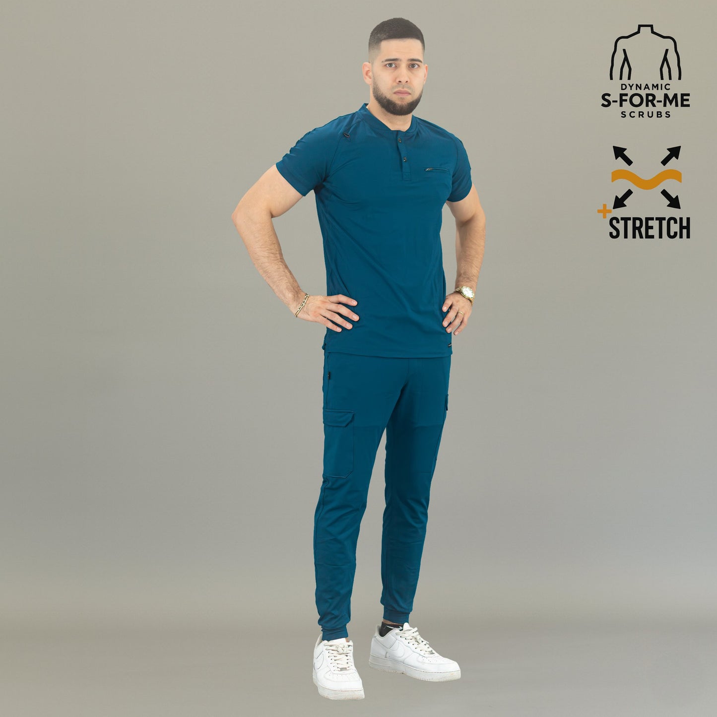 Pantalón quirúrgico azul caribe hombre con bolsillos funcionales