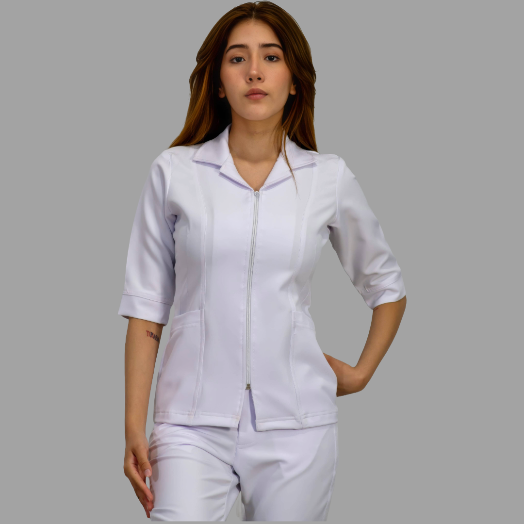 Filipina Stretch Extra Blanca Cuello Sport 3/4 Manga Dama, Antifluido