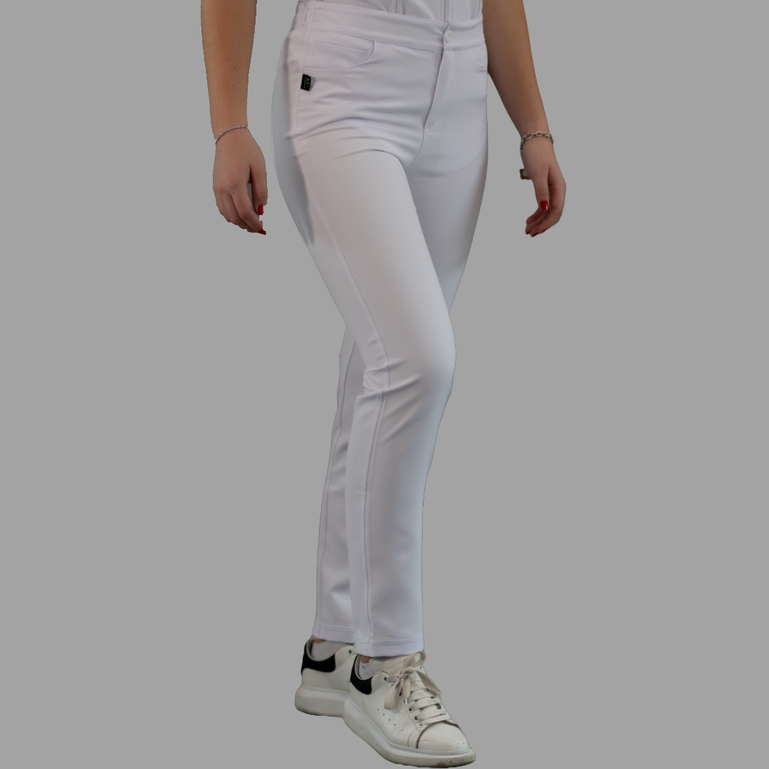 Pantalón Stretch Blanco Puro Pretina/Elástico Mujer Antifluido