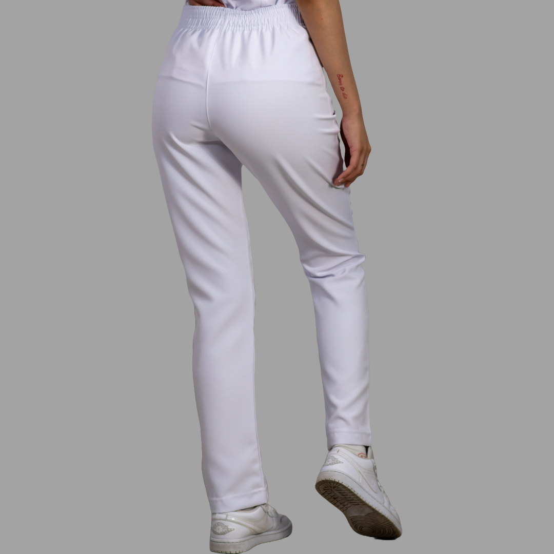Pantalón Stretch Blanco Puro Pretina/Elástico Mujer Antifluido