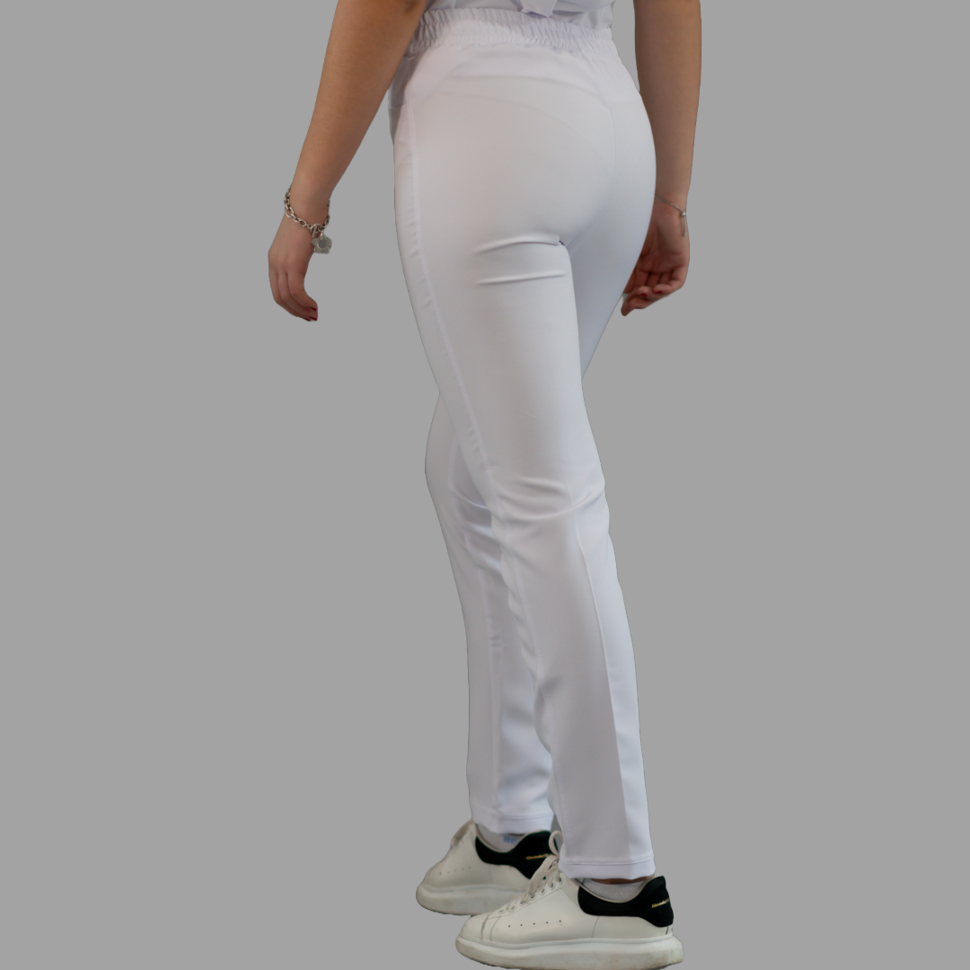 Pantalón Stretch Blanco Puro Pretina/Elástico Mujer Antifluido