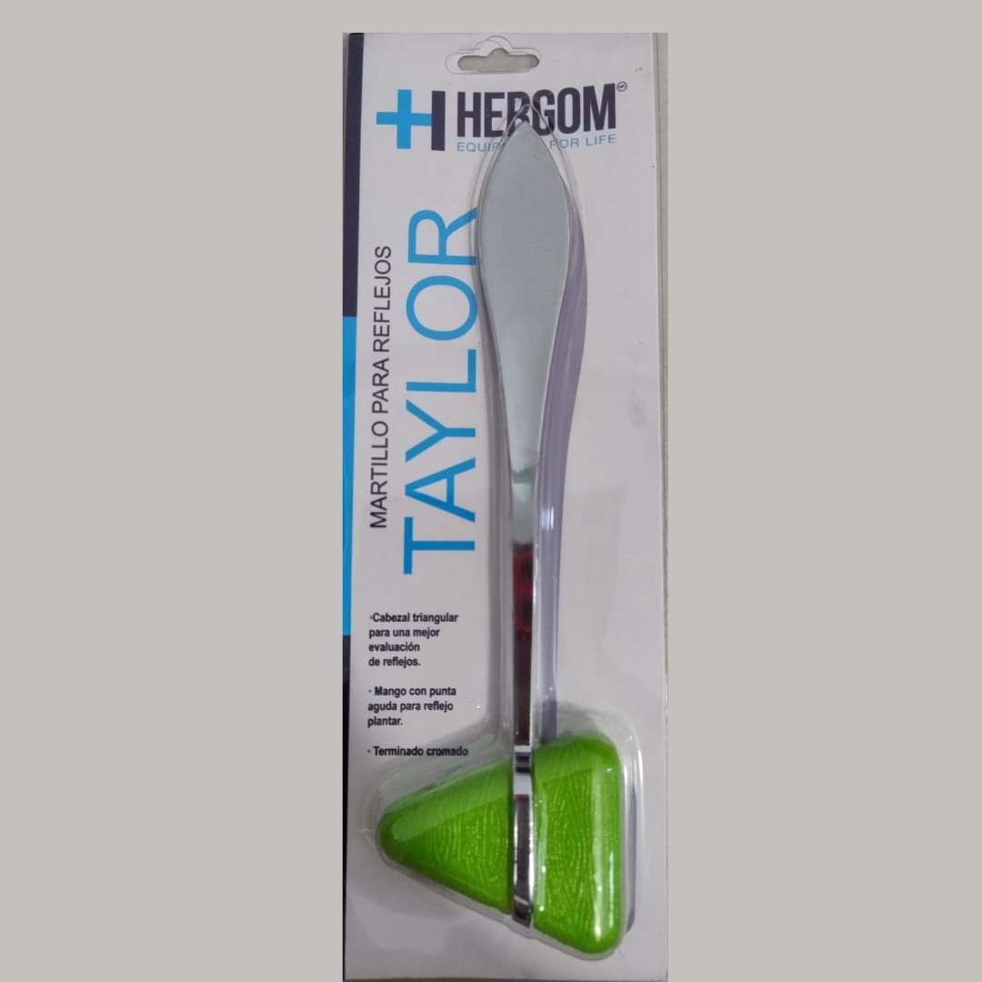 Martillo Taylor verde para reflejos con cabeza triangular de goma y mango metalico