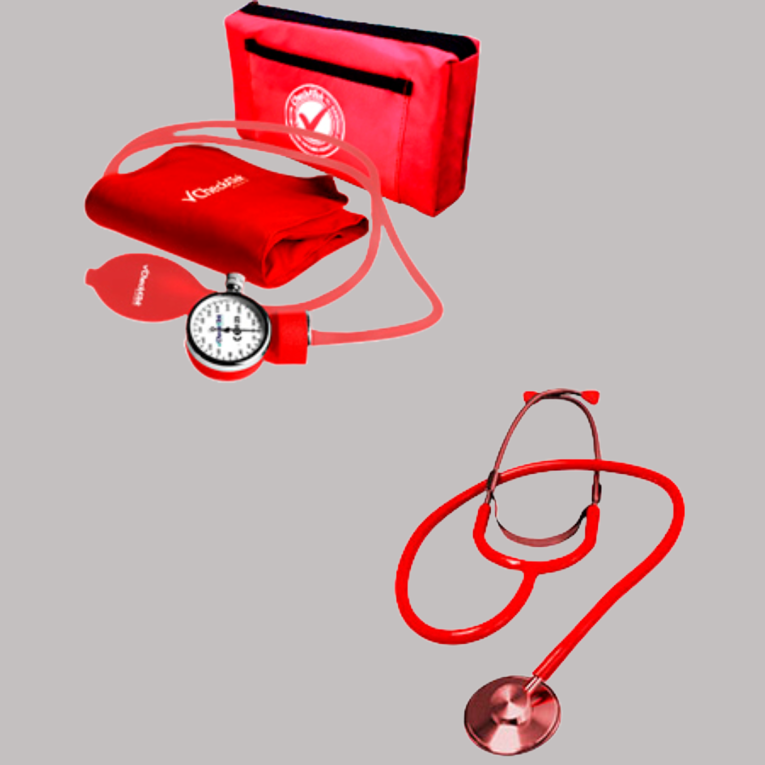 Kit Simple Baumanometro ECO. Aneroide Rojo (incluye Estetoscopio)