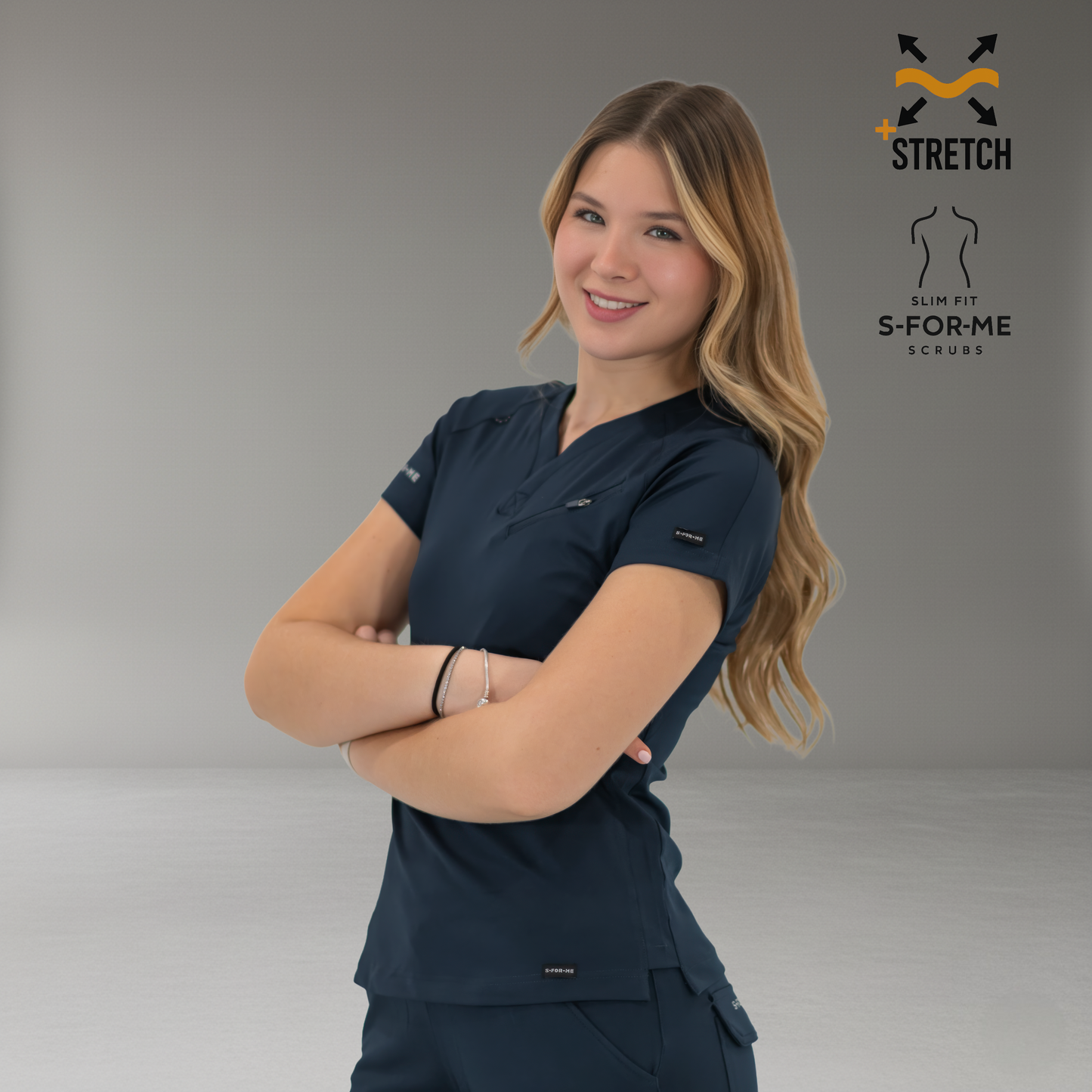 uniforme quirurgico stretch azul marino para mujer super stretch y slim fit