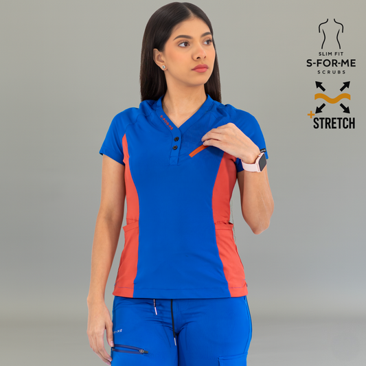 scrubs azul rey con naranja para mujer super stretch