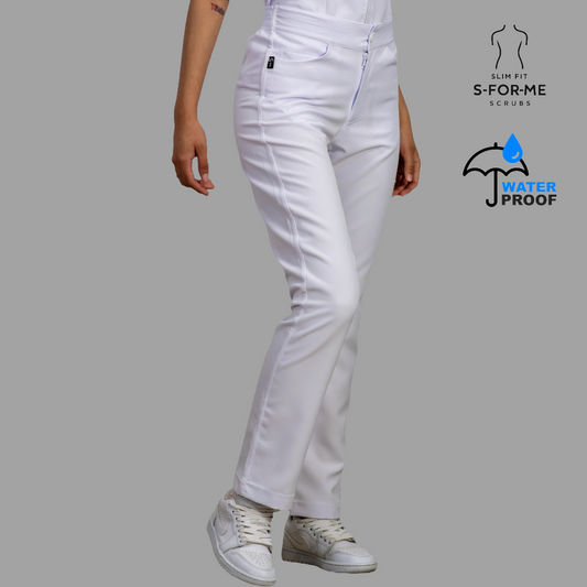 Pantalón Clínico Blanco Mujer Stretch Antifluido Pretina/ Resorte.