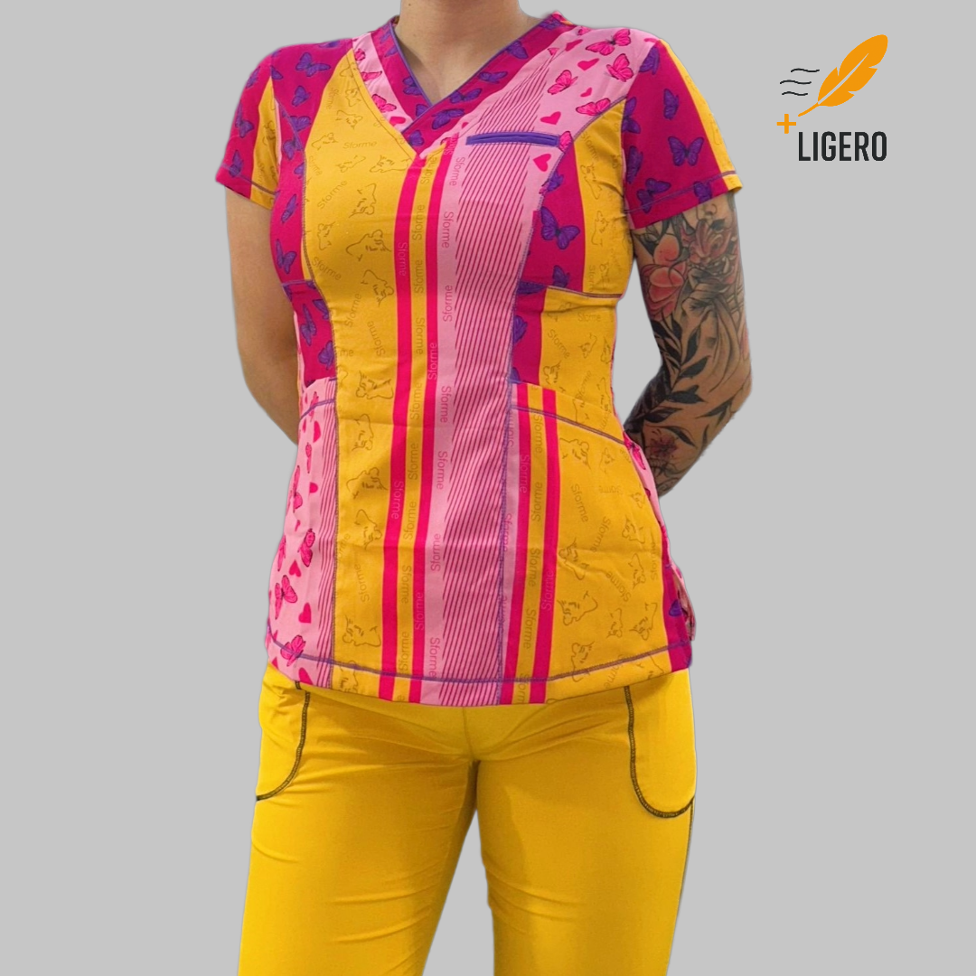 Filipina Estampada Mostaza- Fiusha, vistas Uva, Scrubs F.W Mujer