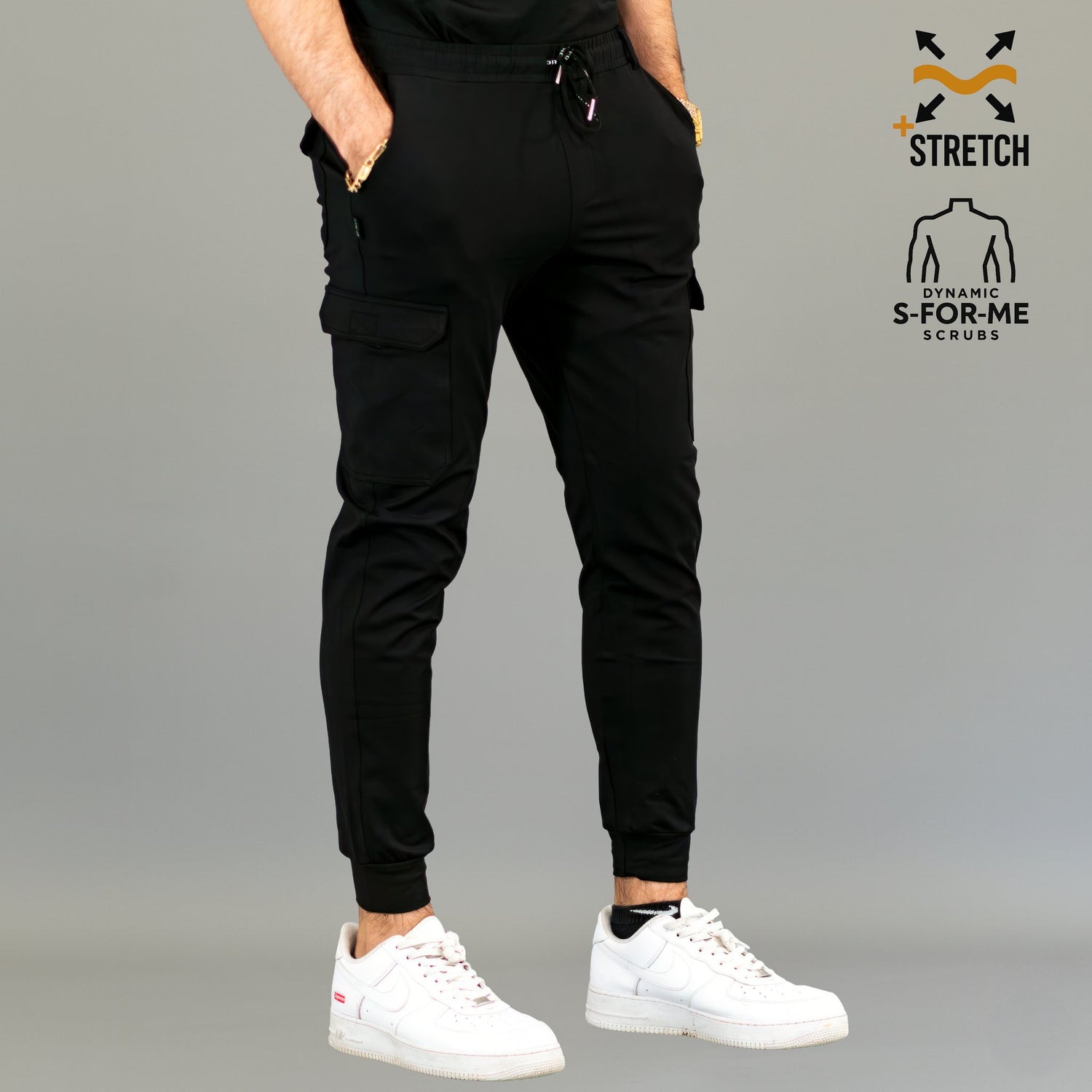 Jogger quirúrgico hombre negro 901 Super Stretch vista frontal