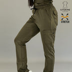 Olive Green Super Stretch scrub pants for women with functional pockets