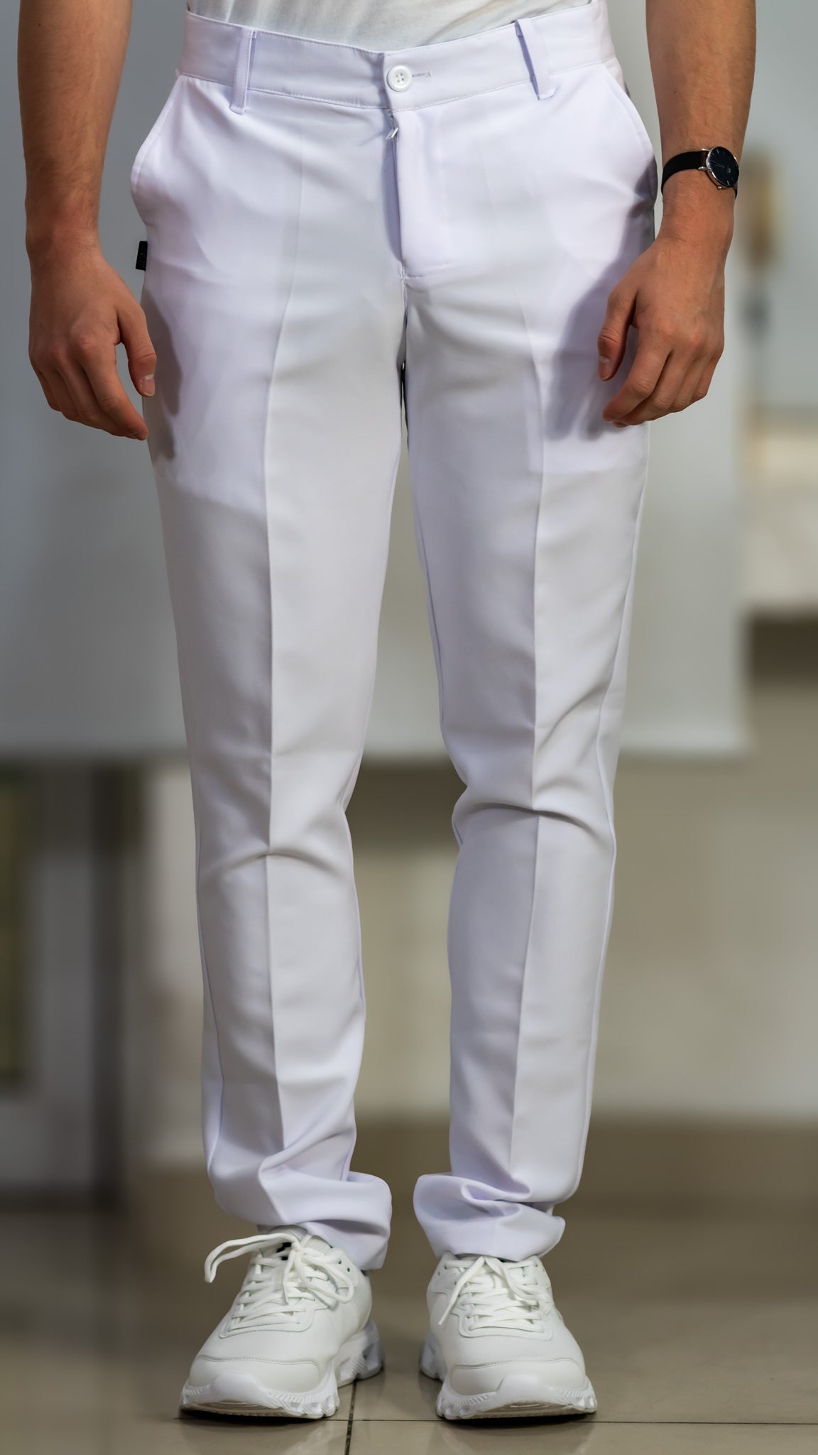 Pantalon Blanco Pretina Pure White Caballero Antifluido