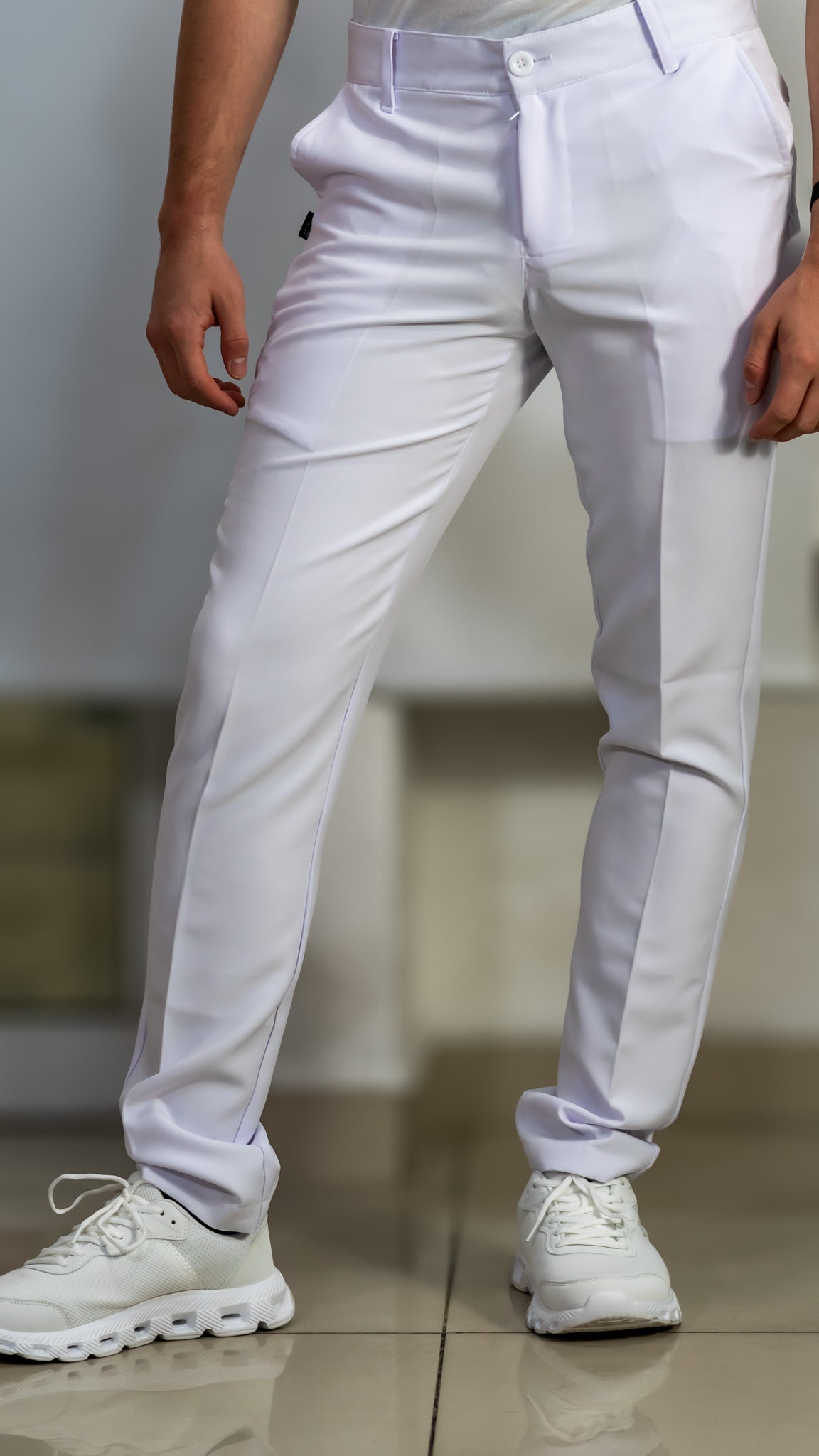 Pantalon Blanco Pretina Pure White Caballero Antifluido