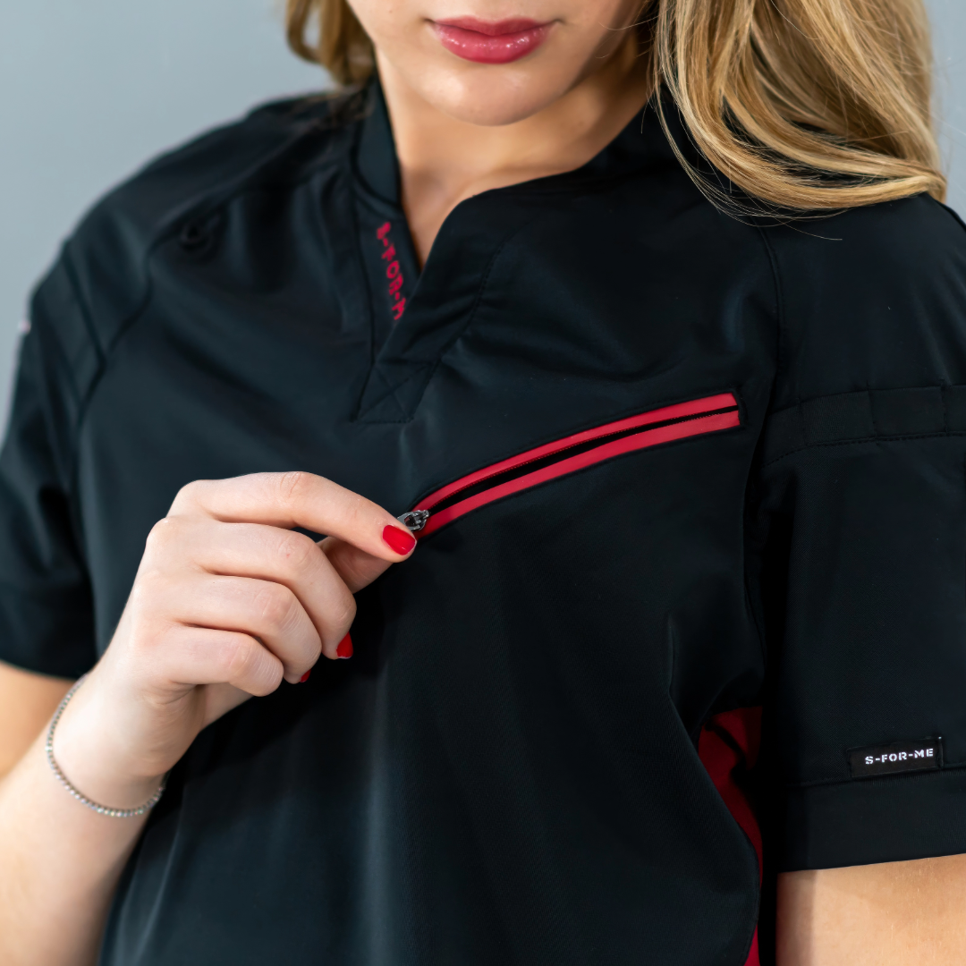Filipina Unisex Quirúrgica Super Stretch Negro/Vino Mujer, Scrubs 905