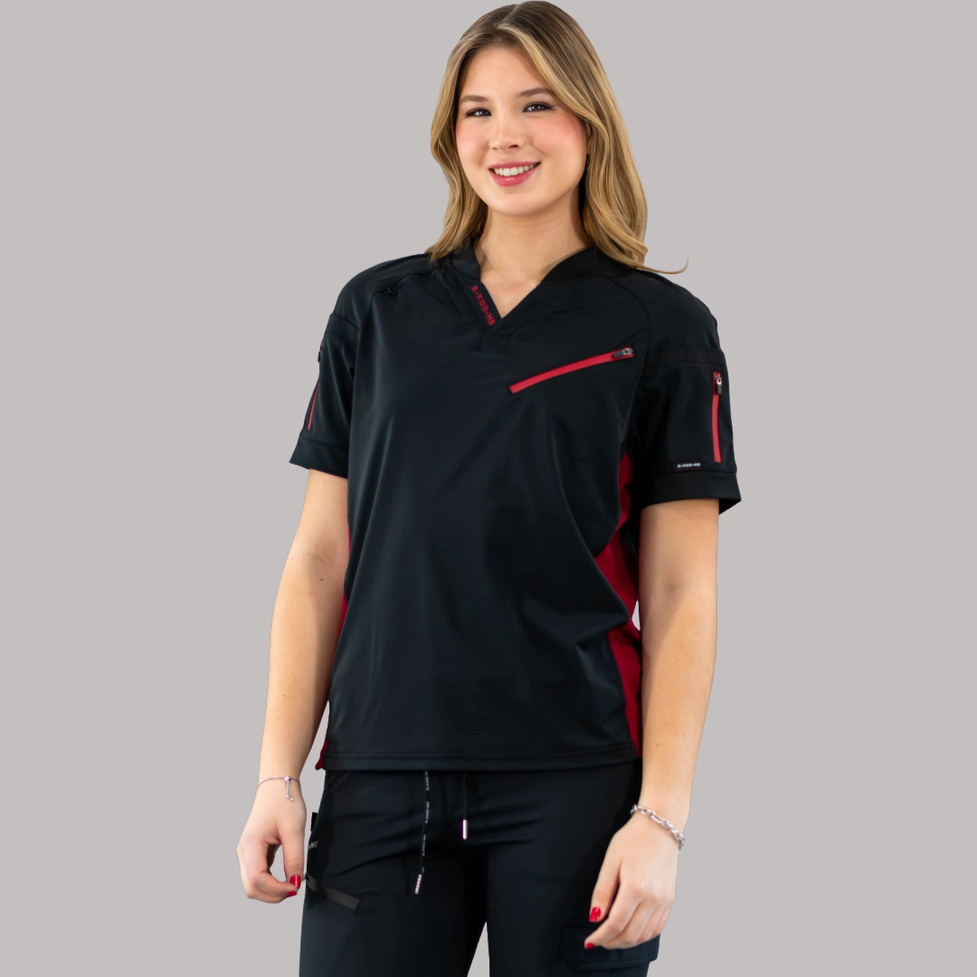 Filipina Unisex Quirúrgica Super Stretch Negro/Vino Mujer, Scrubs 905