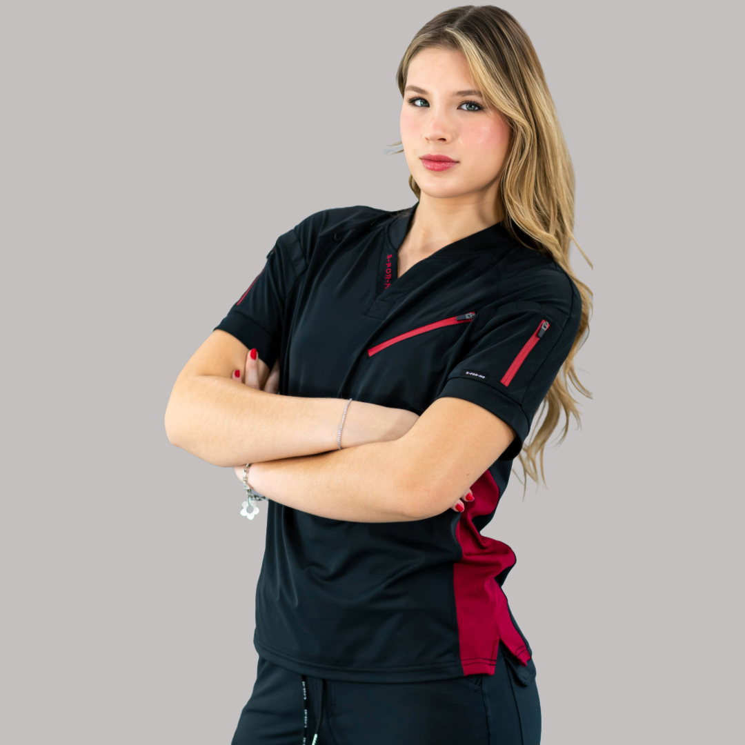 Filipina Unisex Quirúrgica Super Stretch Negro/Vino Mujer, Scrubs 905