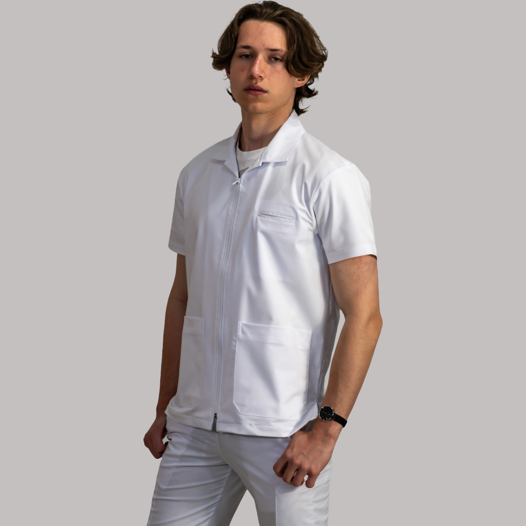 Filipina Hombre Stretch Blanco/Cierre Antifluido