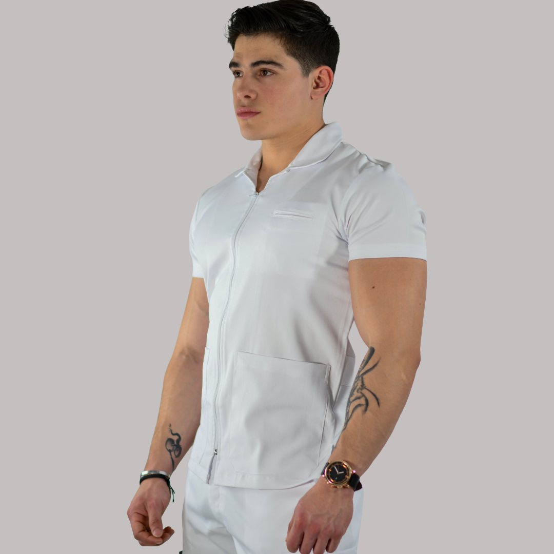 Filipina Hombre Stretch Blanco/Cierre Antifluido