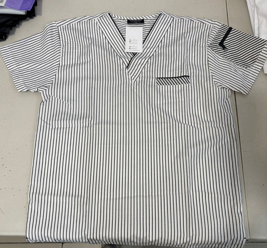 Filipina Rayas Blancas /Gris cuello SIN COSTADO V. Hombre