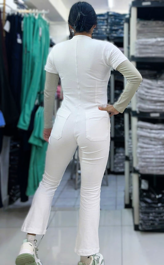 Jumpsuit Slim Fit 100% Algodon Super STretch White PETITE
