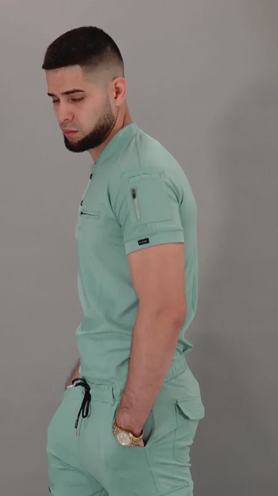 Video de la filipina quirúrgica verde menta para hombre Scrubs 901 Super Stretch
